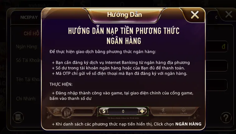 Hướng Dẫn Nạp Tiền SunWin bằng phương thức chuyển khoản ngân hàng nội địa.